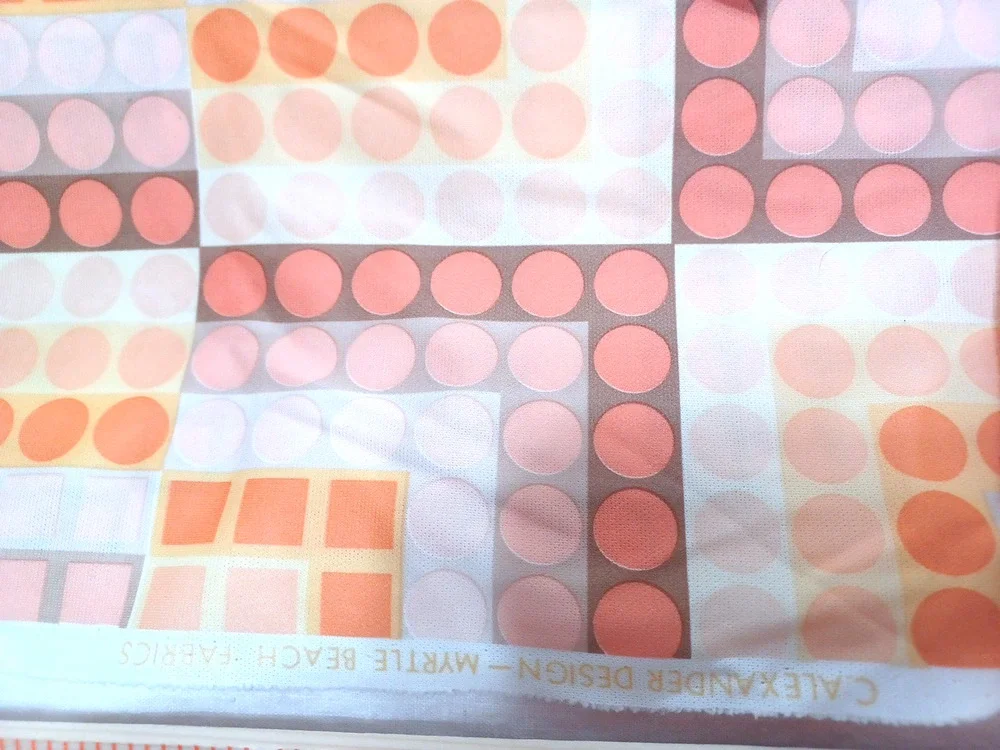 C. Alexander Mod VTG Myrtle Beach Orange Dot Blocks Knit 1 Pc 2 yards x 58